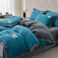 Reversible Warm Plush Bedding Set(4PCS) - Blue + Dark Gray - King - image 6