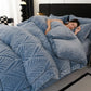 Leaf-inspired Textured Plush Bedding Set(4PCS) - Blue - King - image 13