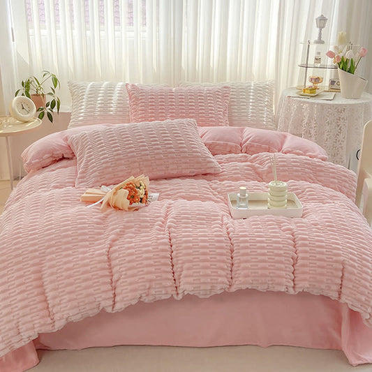Solid Color Textured Plush Bedding Set - image 1