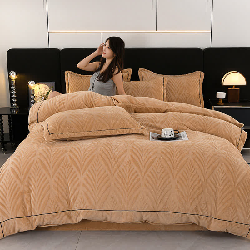 Leaf-inspired Textured Plush Bedding Set(4PCS) - image 6