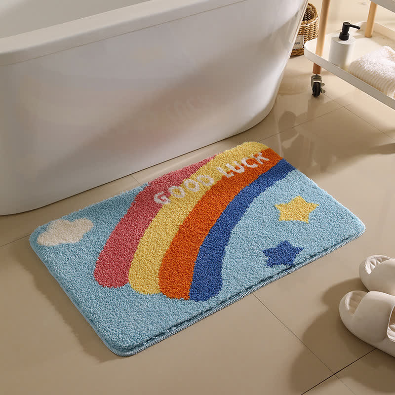 Rainbow Star Pattern Non-slip Bath Mat - Blue - 19"W x 31"L - image 1