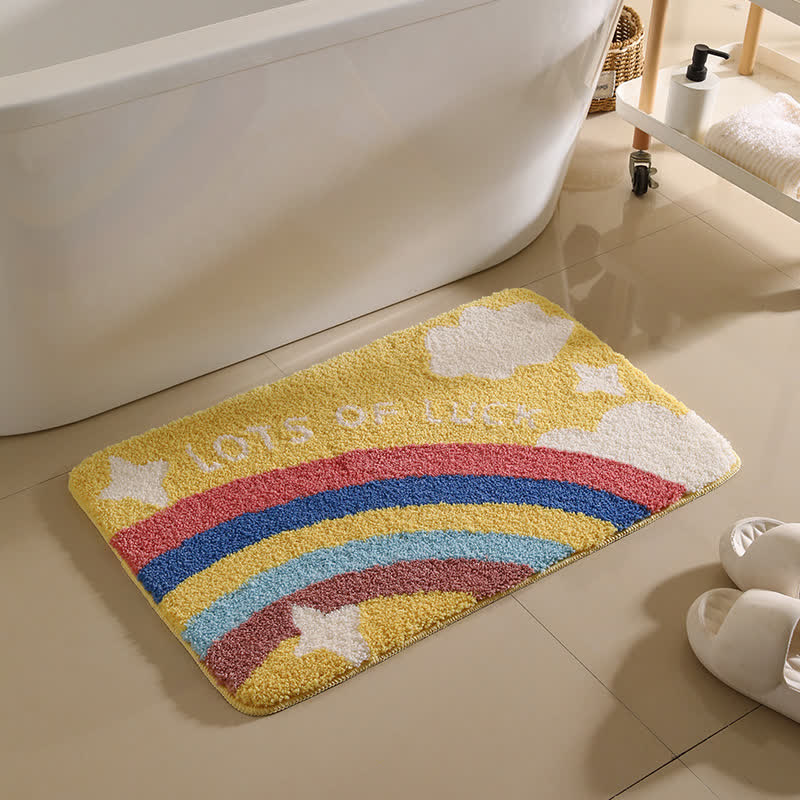 Rainbow Star Pattern Non-slip Bath Mat - Yellow - 19"W x 31"L - image 0
