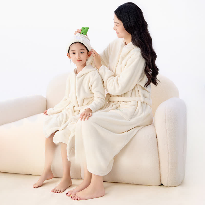 Matching Family Solid Color Hooded Bathrobe - Beige - Adult:L - image 0