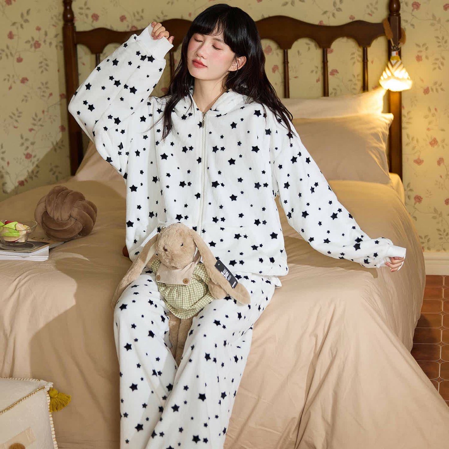 Bunny-Ear Hooded Zip-up Plush Loungewear Set - image 2