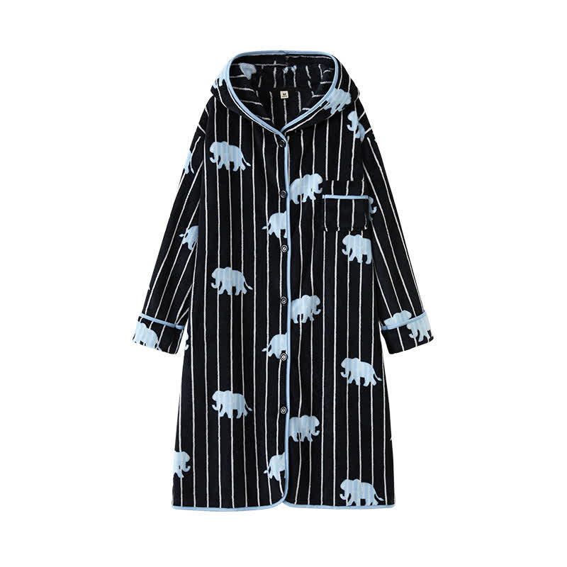Stripe Elephant Hooded Button Plush Robe - image 8