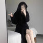 Fluffy Minimalist Black Hooded Robe - image 1