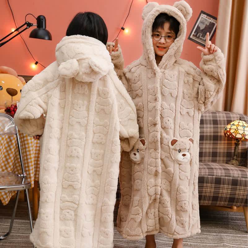 Bear-Ear Hooded Button Plush Child Robe - image 4