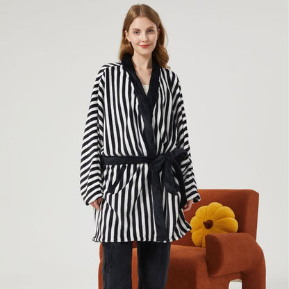 Stripe Kimono Style Plush Loungewear Set - Black - XL - image 0