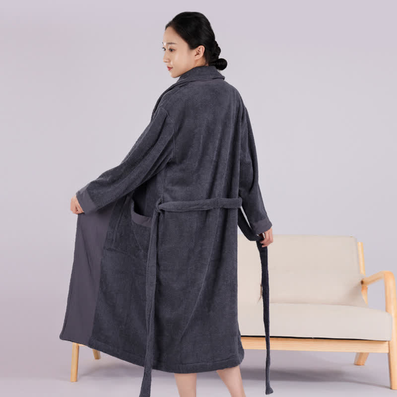 Minimalist Style Colorblock Cotton Bathrobe - Navy Blue - XL - image 3