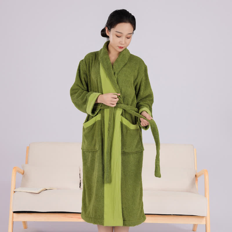 Minimalist Style Colorblock Cotton Bathrobe - image 0
