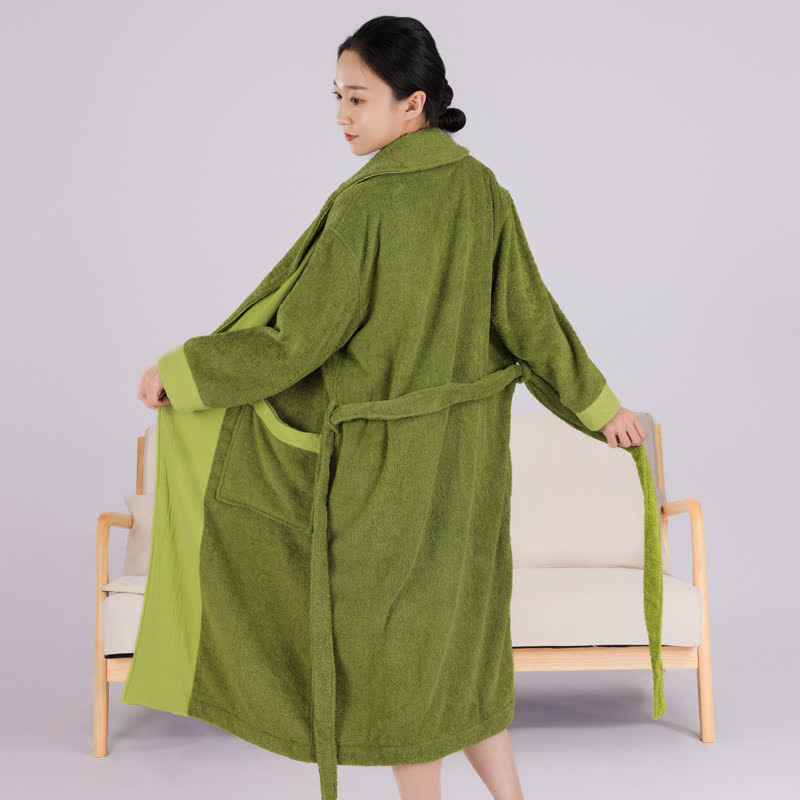Minimalist Style Colorblock Cotton Bathrobe - Dark Green - XL - image 1