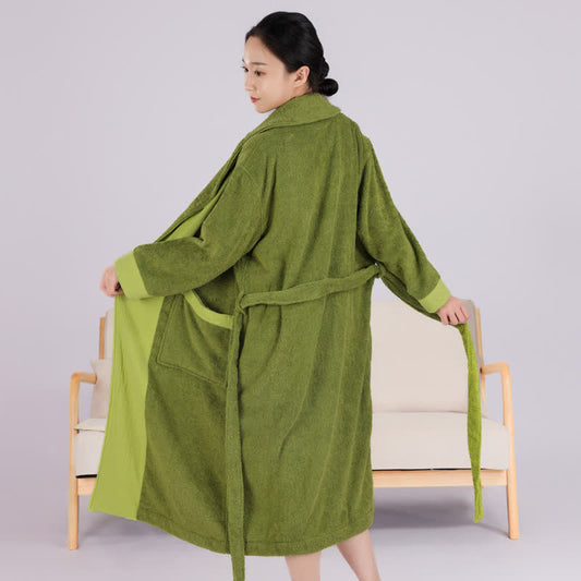 Minimalist Style Colorblock Cotton Bathrobe - Dark Green - XL - image 1