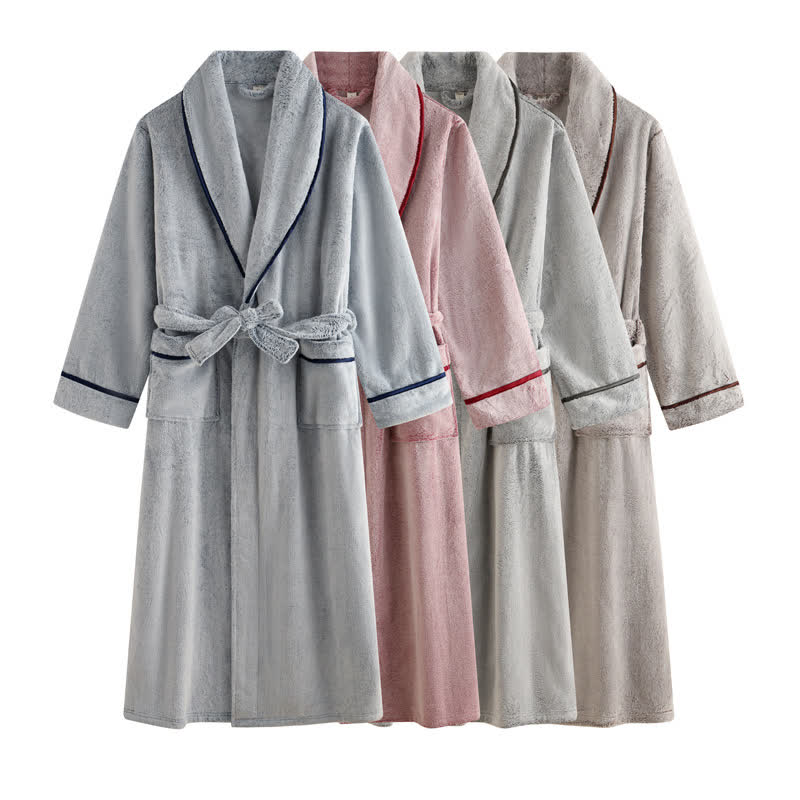 Unisex Plush Solid Color Warm Bathrobe - image 8