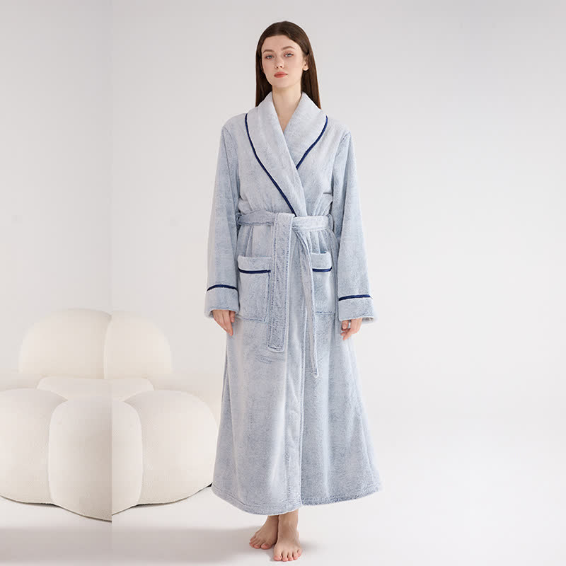 Unisex Plush Solid Color Warm Bathrobe - Light Blue - XL - image 6