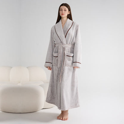 Unisex Plush Solid Color Warm Bathrobe - Coffee - XL - image 4