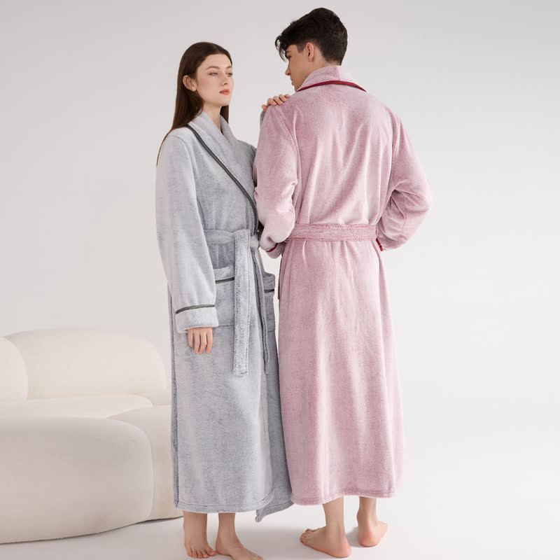 Unisex Plush Solid Color Warm Bathrobe - image 3