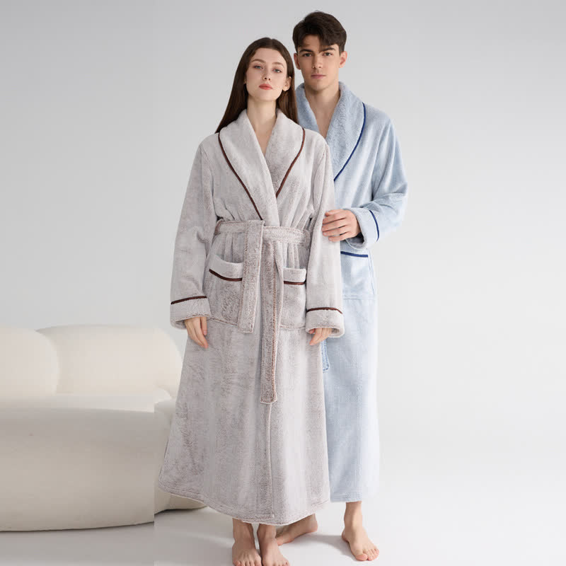 Unisex Plush Solid Color Warm Bathrobe - image 1