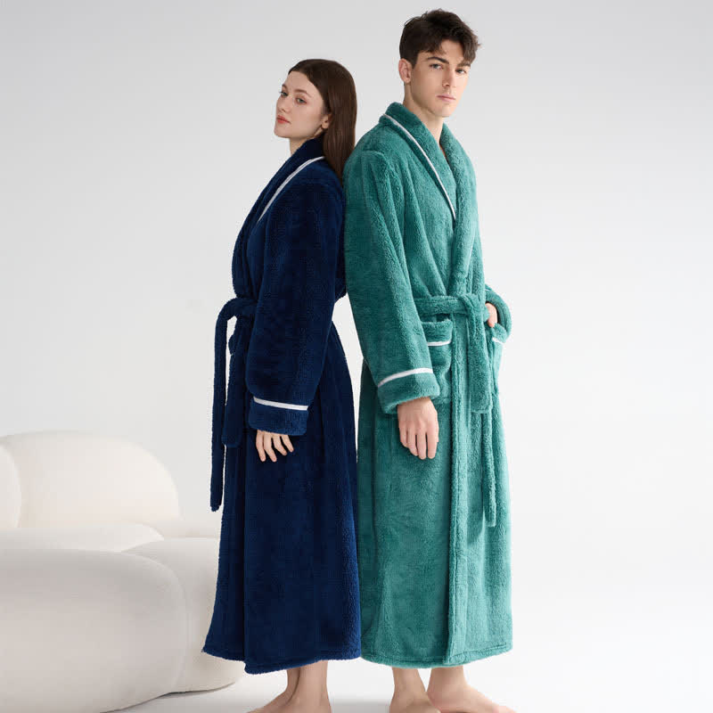 Unisex Plush Solid Warm Long Robe - image 2