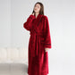 Unisex Plush Solid Warm Long Robe - Wine - XL - image 6