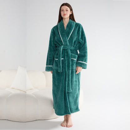 Unisex Plush Solid Warm Long Robe - Green - XL - image 4