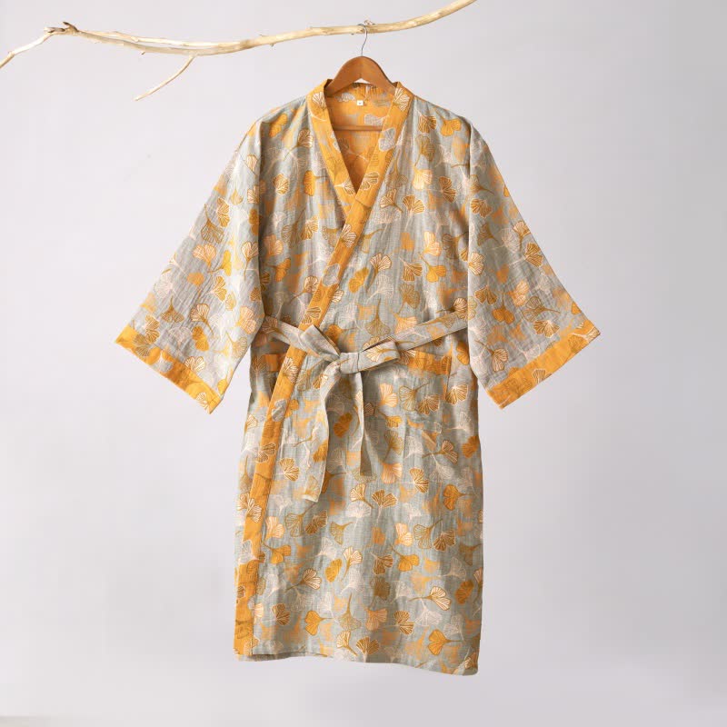 Ginkgo Biloba Cotton Gauze Kimono Robe - image 46