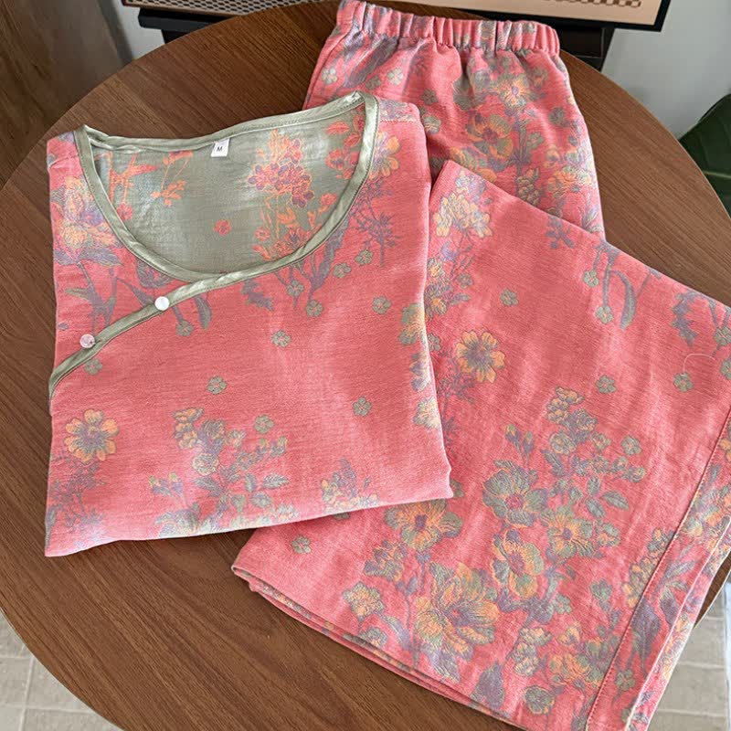 Oriental Pink Peony Cotton Gauze Pajamas - image 2