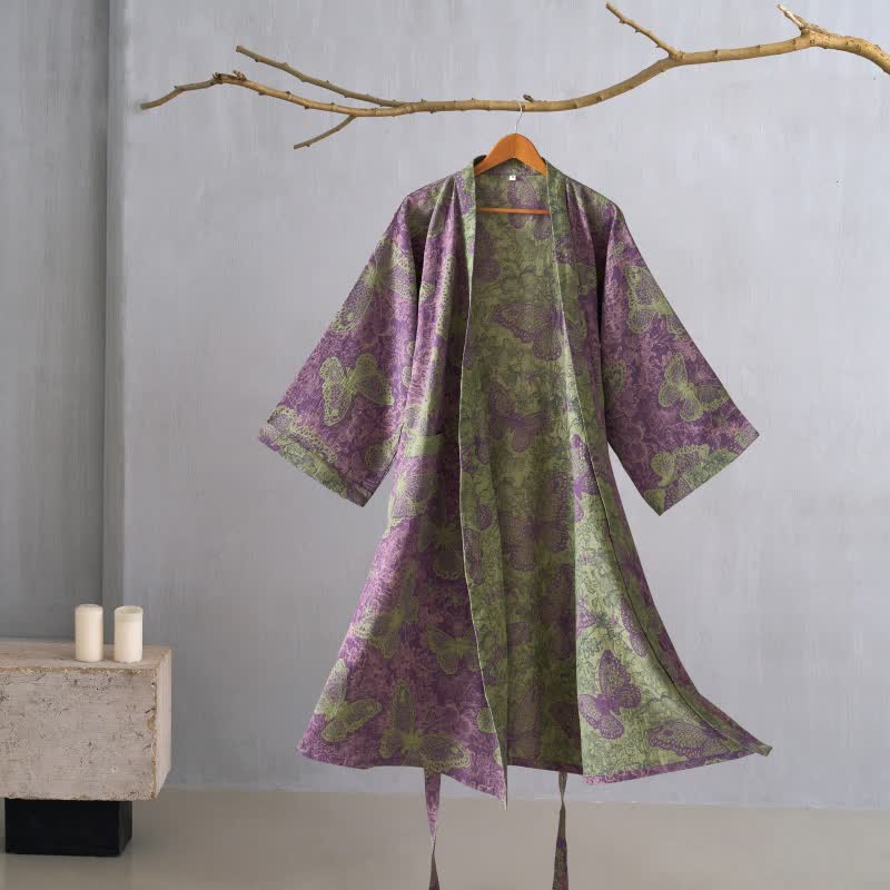 Dreamy Butterfly Cotton Gauze Kimono Robe - Purple - XL - image 9