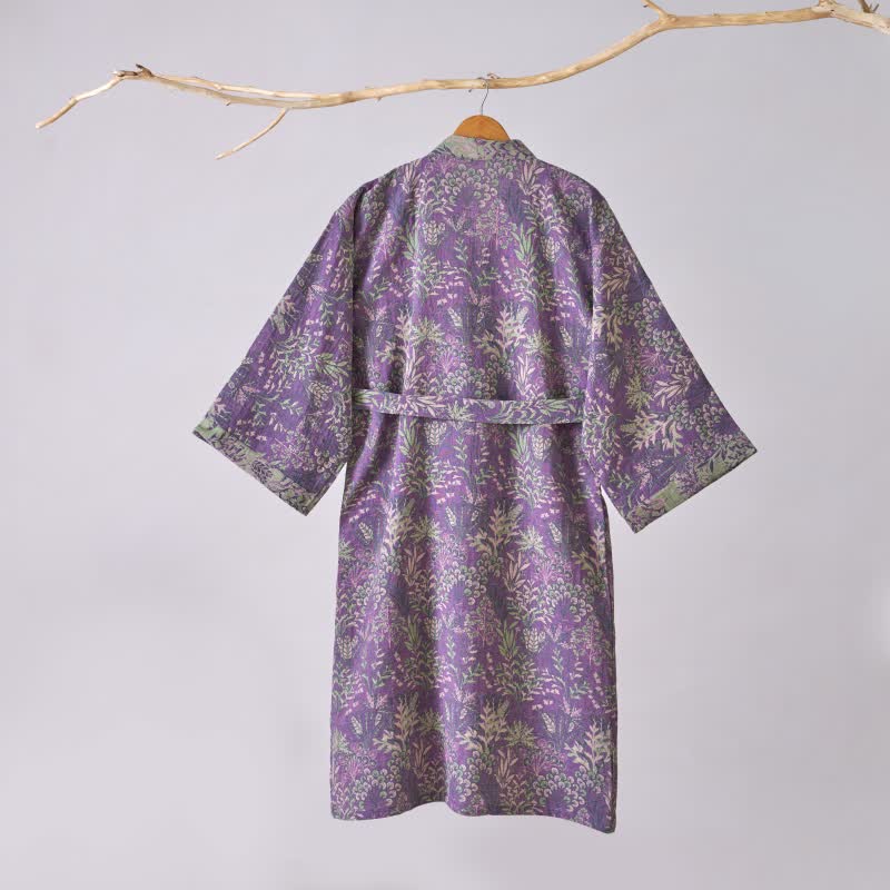 Botanical Plant Cotton Gauze Kimono Robe - image 4