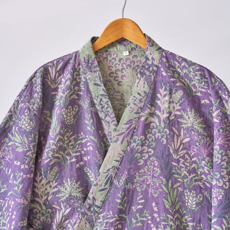 Botanical Plant Cotton Gauze Kimono Robe - image 6