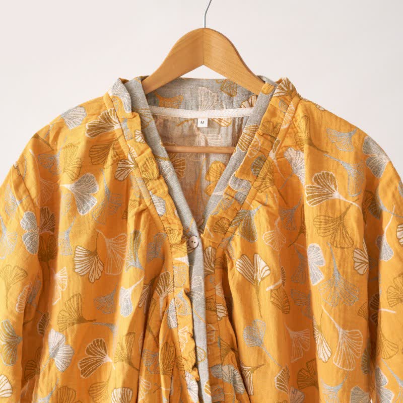 Ginkgo Leaf Ruffled Cotton Nightdress - image 4