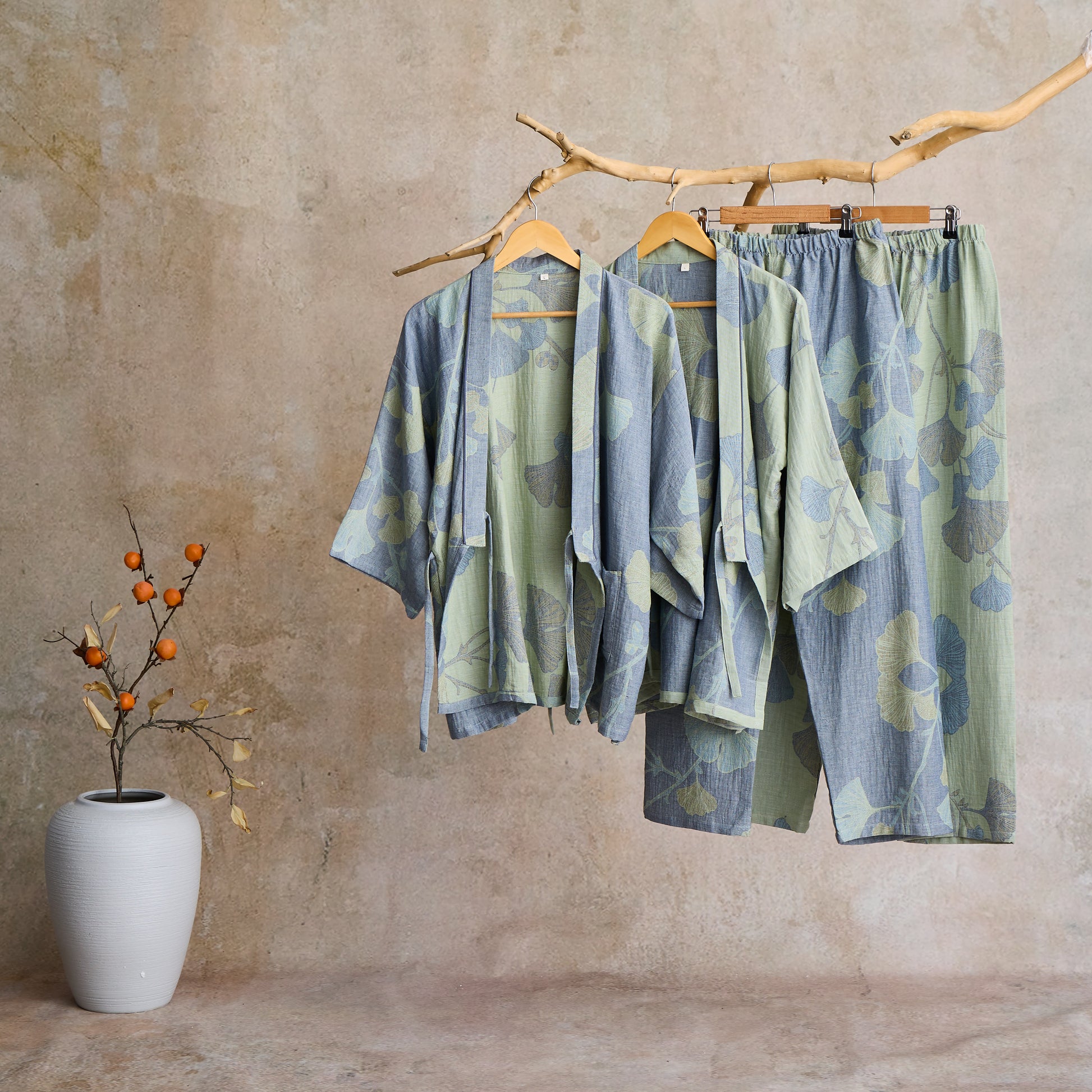 Ginkgo Leaf Organic Cotton Kimono Loungewear - image 1