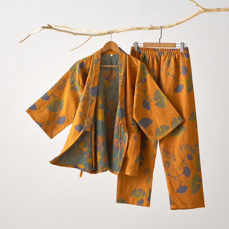 Large Ginkgo Leaf Cotton Kimono Pajamas - image 6