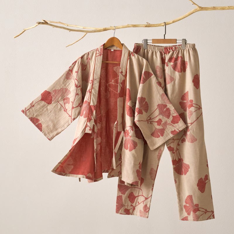 Large Ginkgo Leaf Cotton Kimono Pajamas - image 10