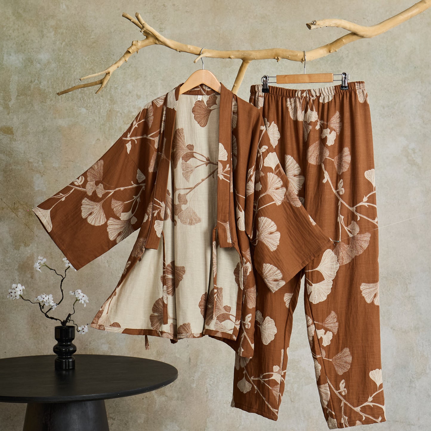 Large Ginkgo Leaf Cotton Kimono Pajamas - image 8