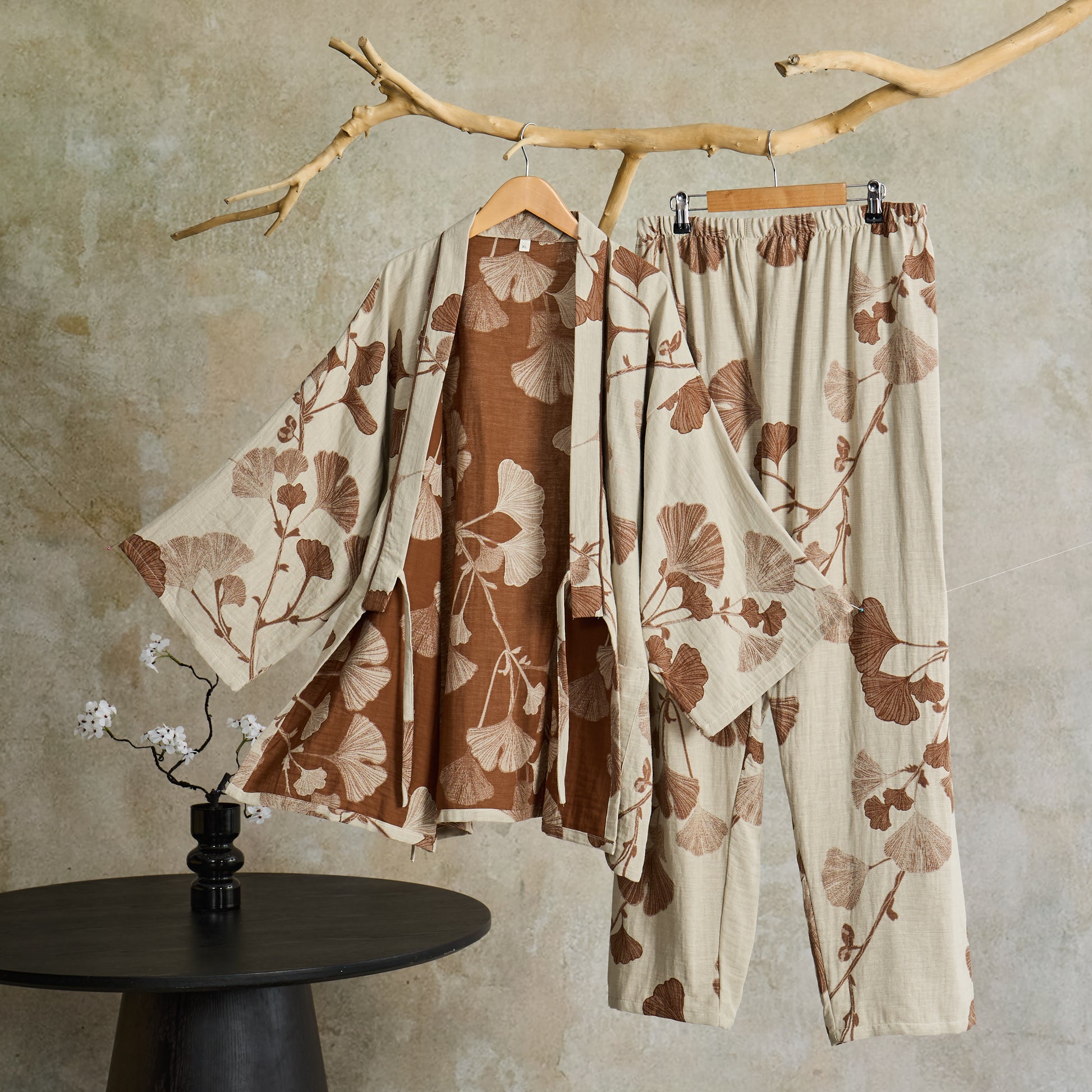 Large Ginkgo Leaf Cotton Kimono Pajamas - image 9