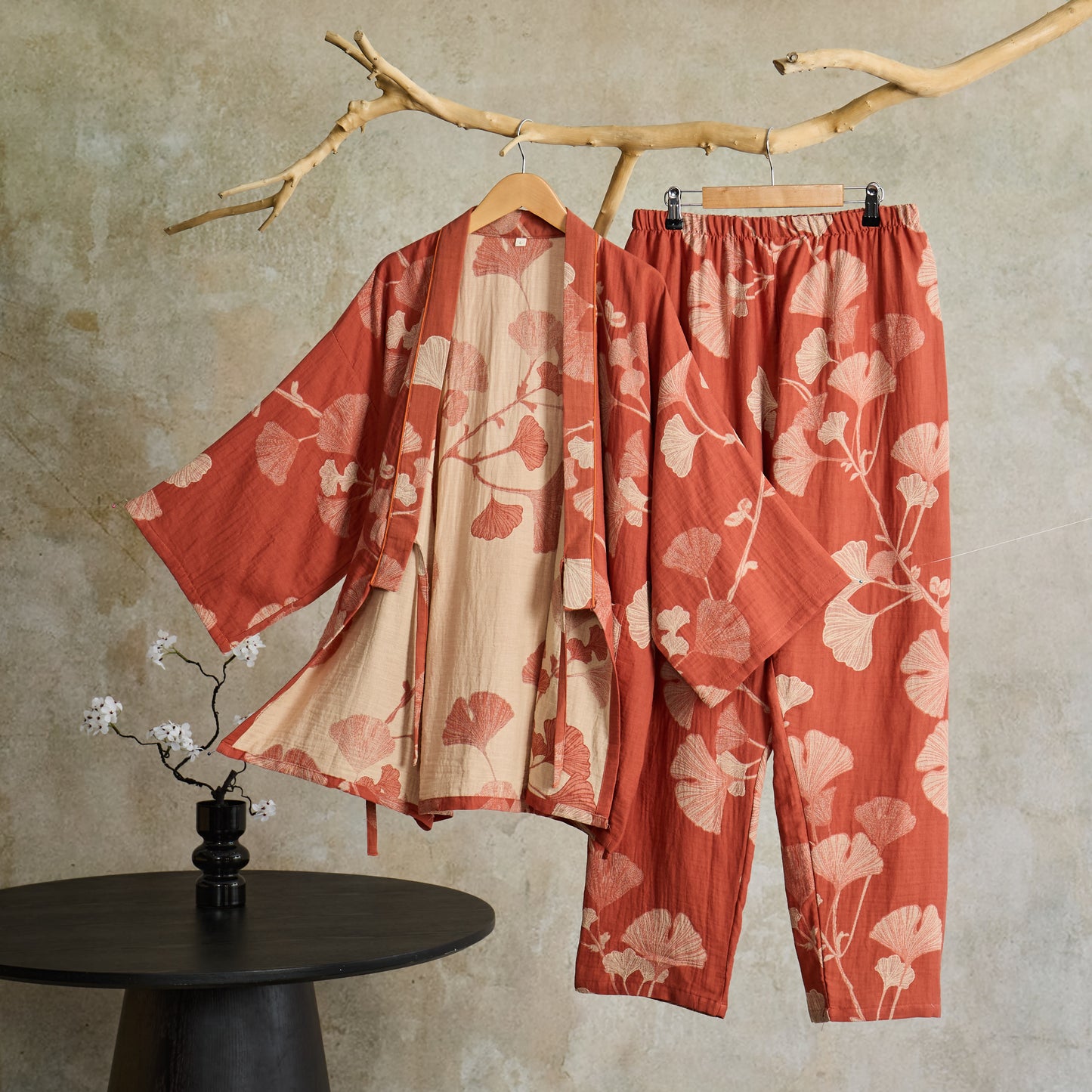 Large Ginkgo Leaf Cotton Kimono Pajamas - image 11
