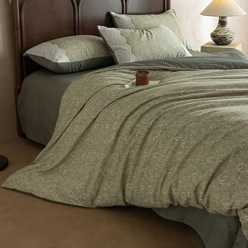 Sage Green Linen-Cotton Toile Bedding Set(4PCS) - image 3