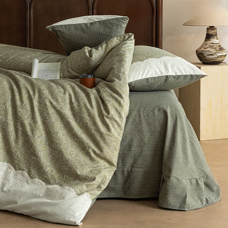 Sage Green Linen-Cotton Toile Bedding Set(4PCS) - image 1