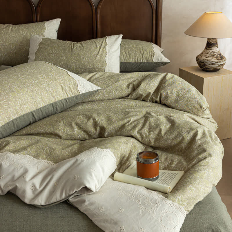 Sage Green Linen-Cotton Toile Bedding Set(4PCS) - King - image 2