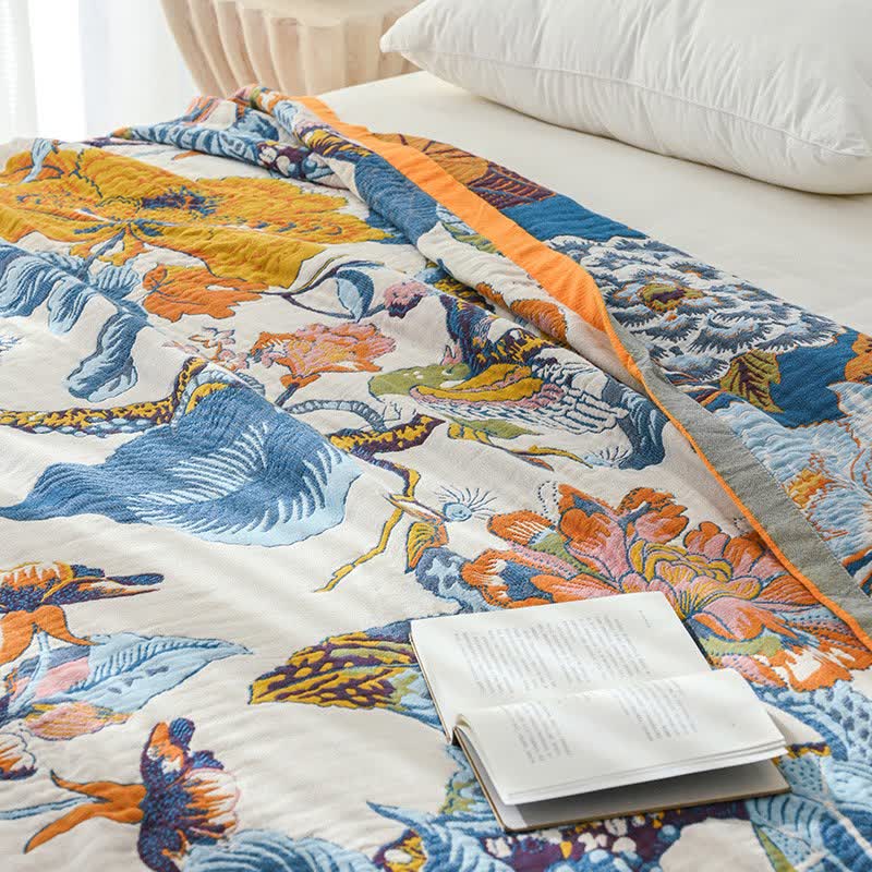 Flourishing Floral Cotton Gauze Reversible Quilt - image 2