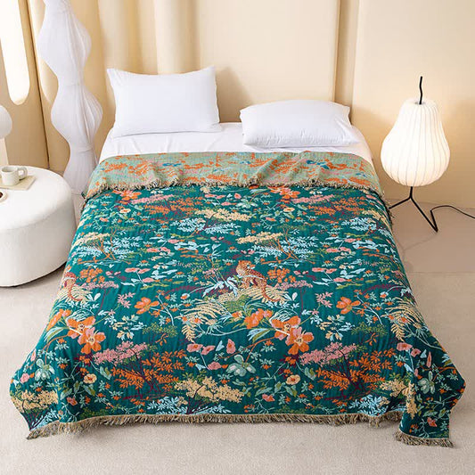 Rainforest Plant Cotton Gauze Tassel Quilt - Queen - image 0