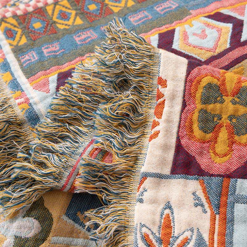 Colorful Retro Checkered Cotton Gauze Quilt - image 3