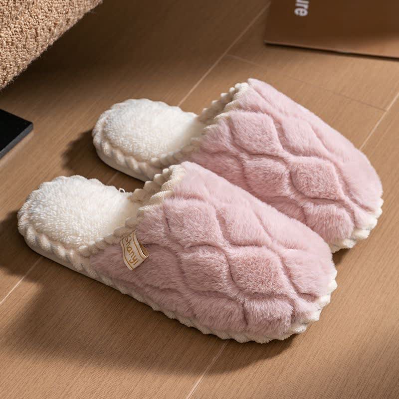 Wavy Textured Closed-Toe Plush Warm Slippers - Pink - L - image 5