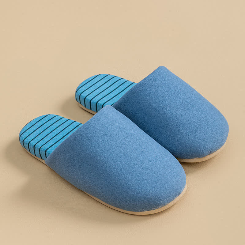 Striped Sole Plush-Lined House Slippers - Blue - 2XL - image 5