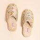 Vintage Floral Embroidered Plush House Slippers - Light Yellow - L - image 7