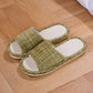 Solid Color Linen House Slippers - Green - L - image 5