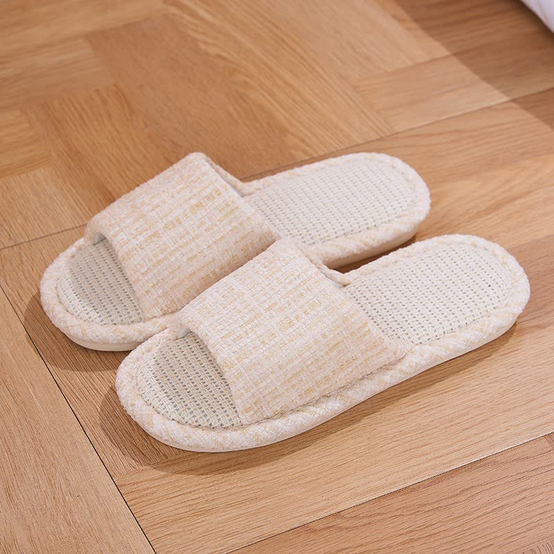 Solid Color Linen House Slippers - White - L - image 3