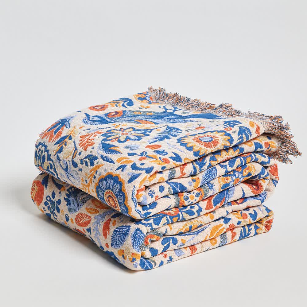 Vintage Bird Cotton Gauze Tassel Blanket - image 3