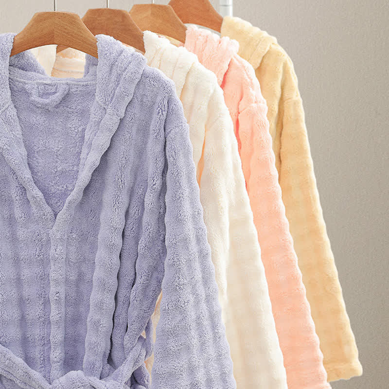 Simple Flannel Robe with Hood and Pockets - image 2