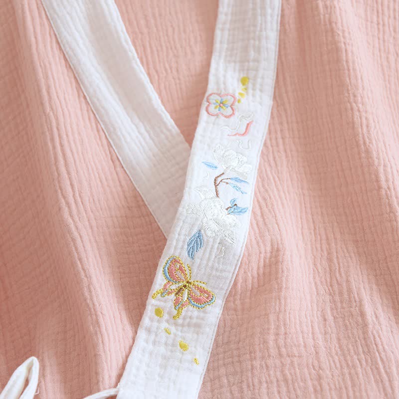 Butterfly Embroidered Cotton Gauze Kimono Loungewear - image 6